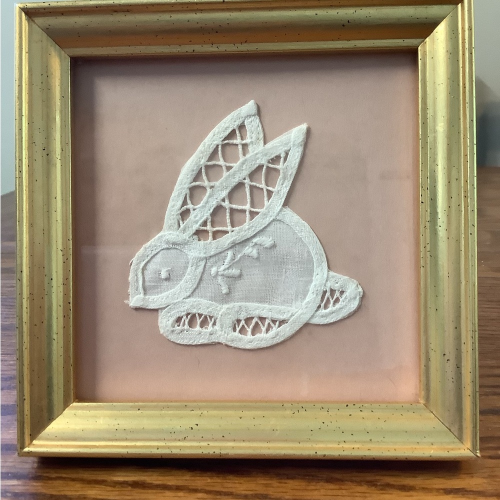 Framed Gold and White Bunny Art